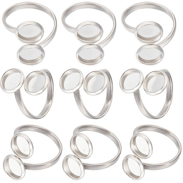 16Pcs 201 Stainless Steel Open Cuff Ring Findings