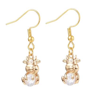 Crystal Rhinestone Cow Dangle Earrings