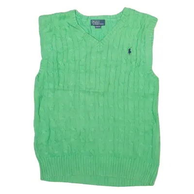 POLO RALPH LAUREN 10-12 Boys Jumper Green V-Neck Cable Knit Sleeveless M