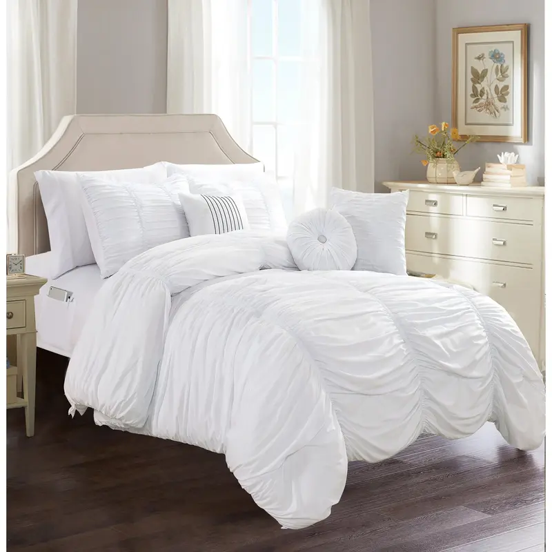 Elegant Comfort 10-Piece Pleated Comforter Set with 4-Piece Sheet Set - Soft, All-Season Bedding with Storage Pockets