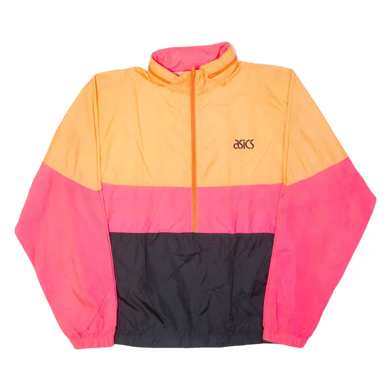 ASICS Lightweight Womens Anorak Jacket Orange Nylon Hooded Colourblock M