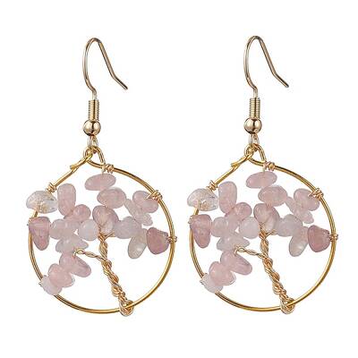 Natural Rose Quartz Chips Dangle Earrings