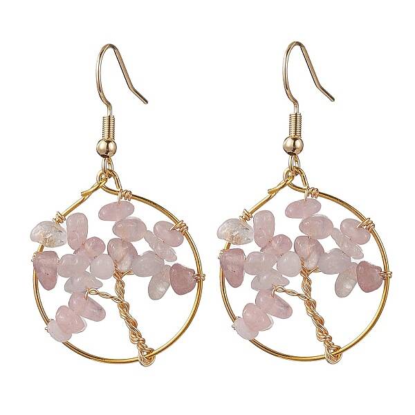 Natural Rose Quartz Chips Dangle Earrings