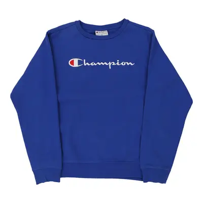 Age 14-16 Champion Spellout Sweatshirt - XL Blue Cotton Blend