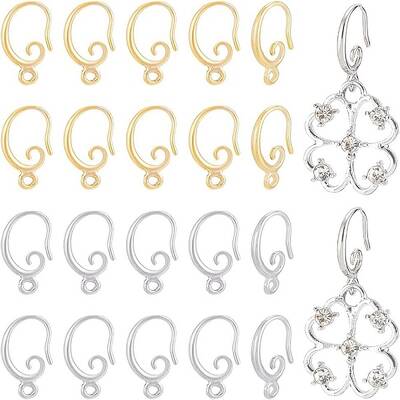 BENECREAT 40 Pcs 2 Colors 18K Gold Plated Golden Brass Earring Hooks Silver Ear Wire with Loops for Earring Dangle Jewelry Fi...