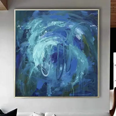 Large Original Abstract Blue Paintings On Canvas Modern Fine Art Unique Wall Decor | DEEP OCEAN