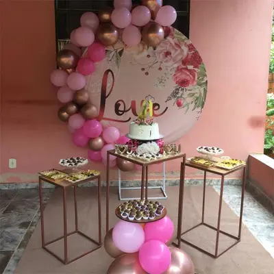Aperturee Pink Floral And Love Round Wedding Decoration Backdrop | Backdrop For Indian Wedding | Custom Rustic Wedding Backdr...