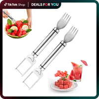 【2 Pack】Watermelon Fork Slicer Cutter Slicer Tool, 2-in-1 Stainless Steel Fruit Cutter, Dual Head Fruit Forks Slicer Knif...