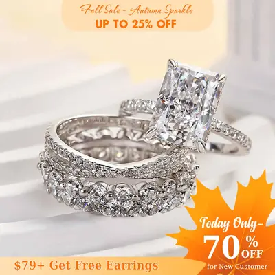 Effinny 4.0ct Radiant Cut 4PCS Cubic Zirconia Wedding Ring Set for Women, 925 Sterling Silver Promise Ring, Bridal Ring Set f...