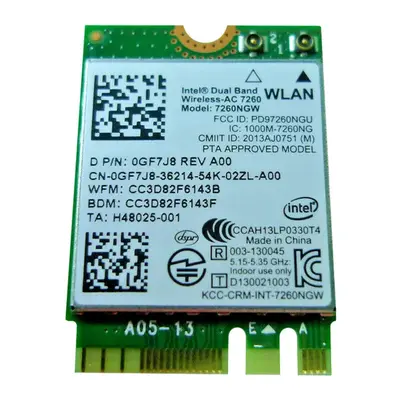 GF7J8 Dell Intel Wireless 7260 Wlan Wifi 802.11 Ac/a/b/g/n Bluetooth 4.0 Card