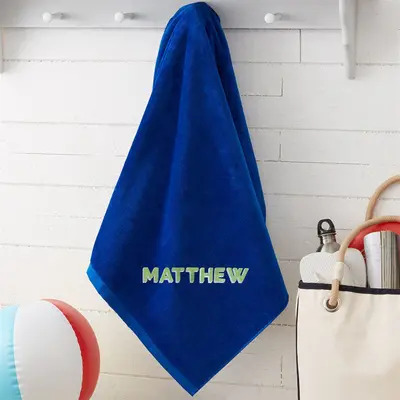Blue Personalized Embroidered 3D Letter Beach Towel - Aperturee