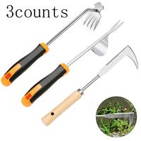 Manual Weeder, 3 Counts Thickened Stainless Steel Weed Puller Tool with Rubber Bristled Concave Wood Handle, L-shaped Weeding...