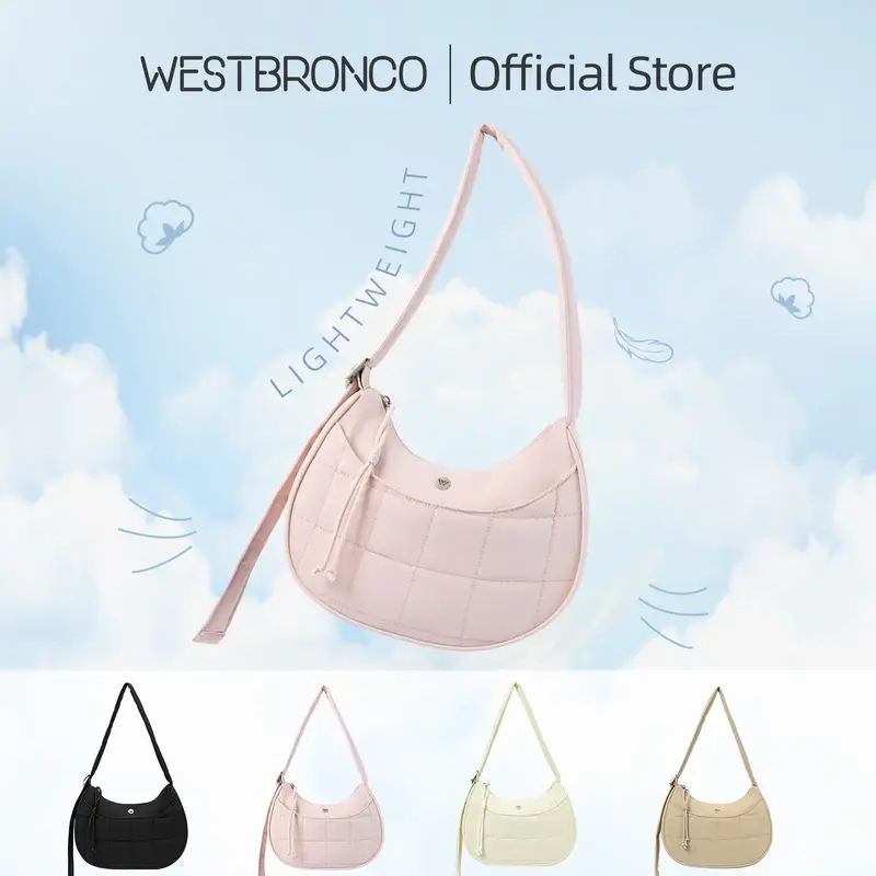 WESTBRONCO FallFreshness Puffer Waterproof Quilted FASHION Crescent Bag FOR Women GIRLS Adjustable Shoulder Handbag FOR Fall ...