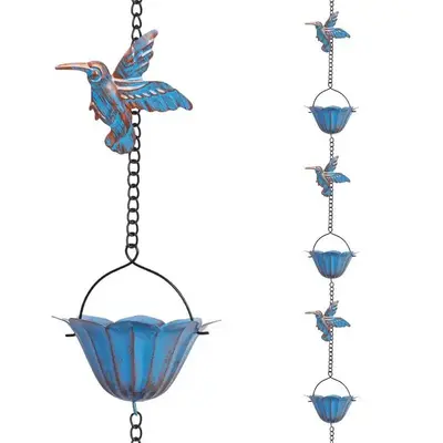 Vintage Hummingbird Design Rain Chain, 1 Set Garden Downspout Diverter, Outdoor Decorative Animal Sculpture, Unique Rain Moi...