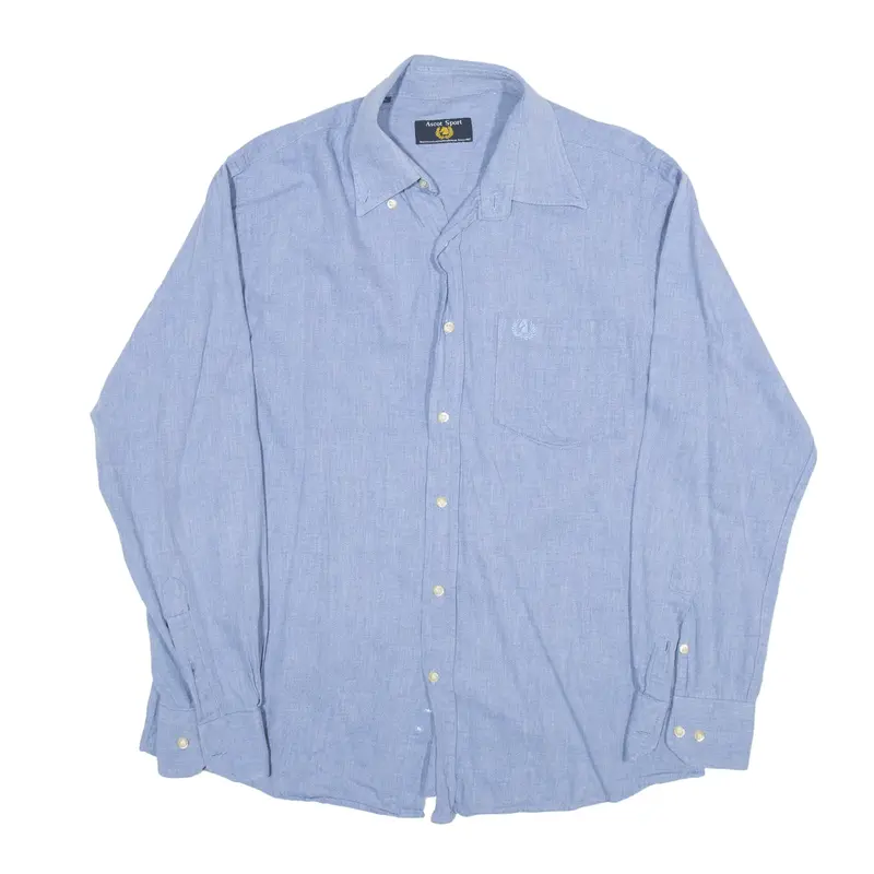 ASCOT SPORT Plain Shirt Blue Long Sleeve Mens L