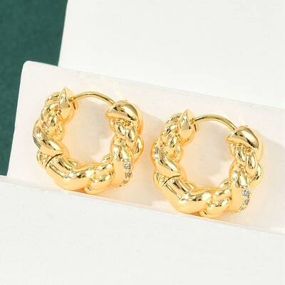 Twist Brass Cubic Zirconia Hoop Earrings