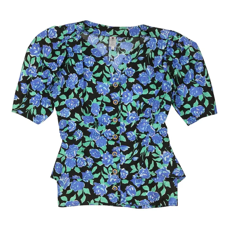 Ungaro Floral Blouse - Small Blue Acetate | Size: small