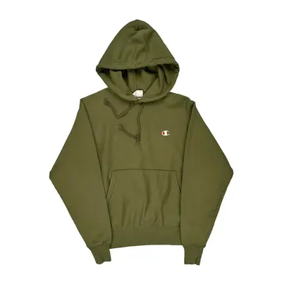 Reverse Weave Champion Hoodie - Small Khaki Cotton Blend