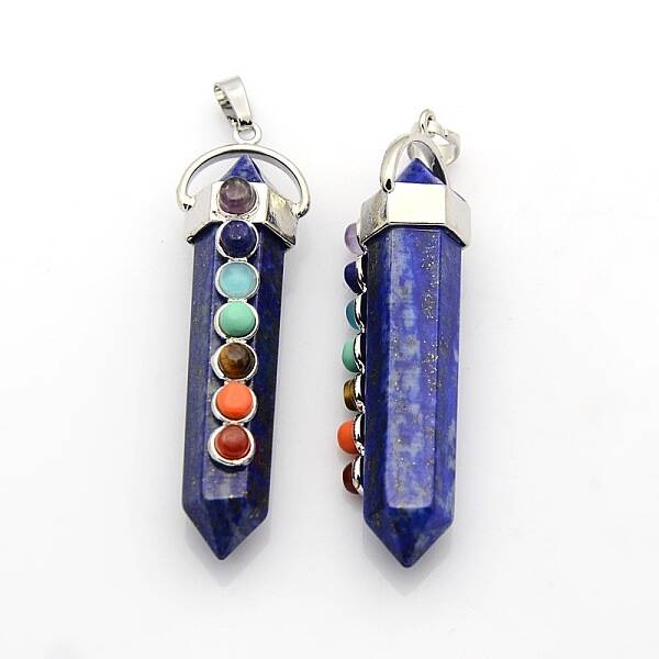 Yoga Chakra Jewelry Platinum Plated Brass Gemstone Double Terminated Pointed Big Pendants
