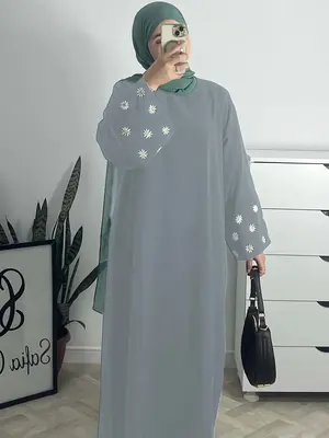 Elegant Muslim Women Dress, Embroidered Daffodil Design, Saudi Arabia Dubai Ramadan Gown, Luxury Turkish Festival Party Robe