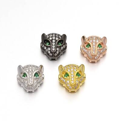 Rack Plating Brass Micro Pave Cubic Zirconia Leopard Hollow Beads