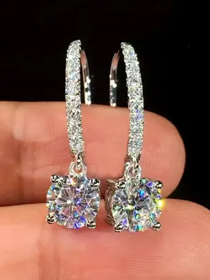 1 Pair Minimalist Elegant Rhinestone Decorated Dangle Earrings, Simple Design Temperament Artificial Zircon Inlaid Drop Earri...