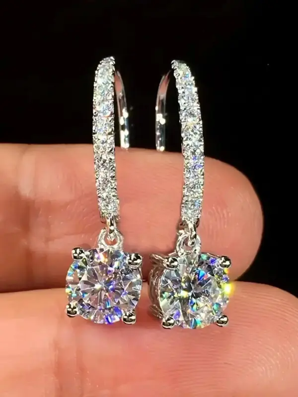 1 Pair Minimalist Elegant Rhinestone Decorated Dangle Earrings, Simple Design Temperament Artificial Zircon Inlaid Drop Earri...