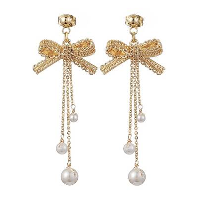 Brass Bowknot Dangle Stud Earrings
