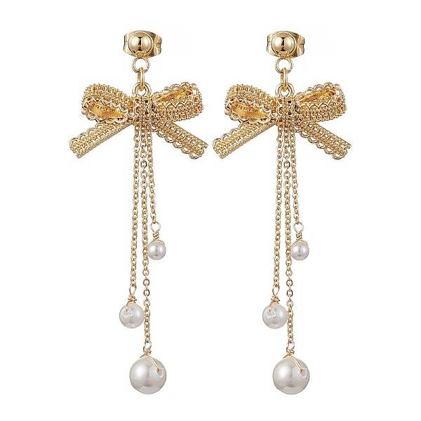 Brass Bowknot Dangle Stud Earrings