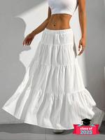 Women's Solid Color Flare Leg Skirt, Casual Fashion Long Skirt for Daily Outdoor Wear, Ladies Bottoms for Summer, Elastic Wai...