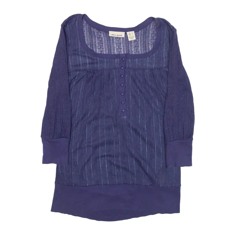 DKNY Sheer Jumper Purple Tight Knit 3/4 Sleeve Womens S