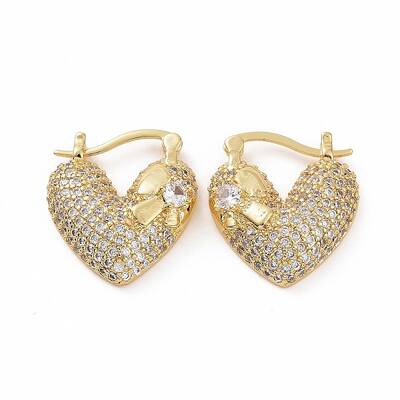 Cubic Zirconia Heart Thick Hoop Earrings
