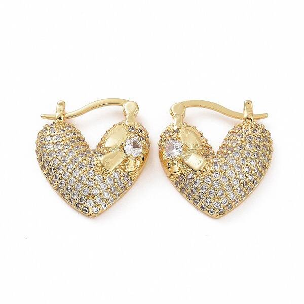 Cubic Zirconia Heart Thick Hoop Earrings