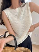 Women's Solid Round Neck Sweater Vest, Loose Casual Breathable Elegance Sleeveless Knitwear Top for Spring & Summer, Women's...