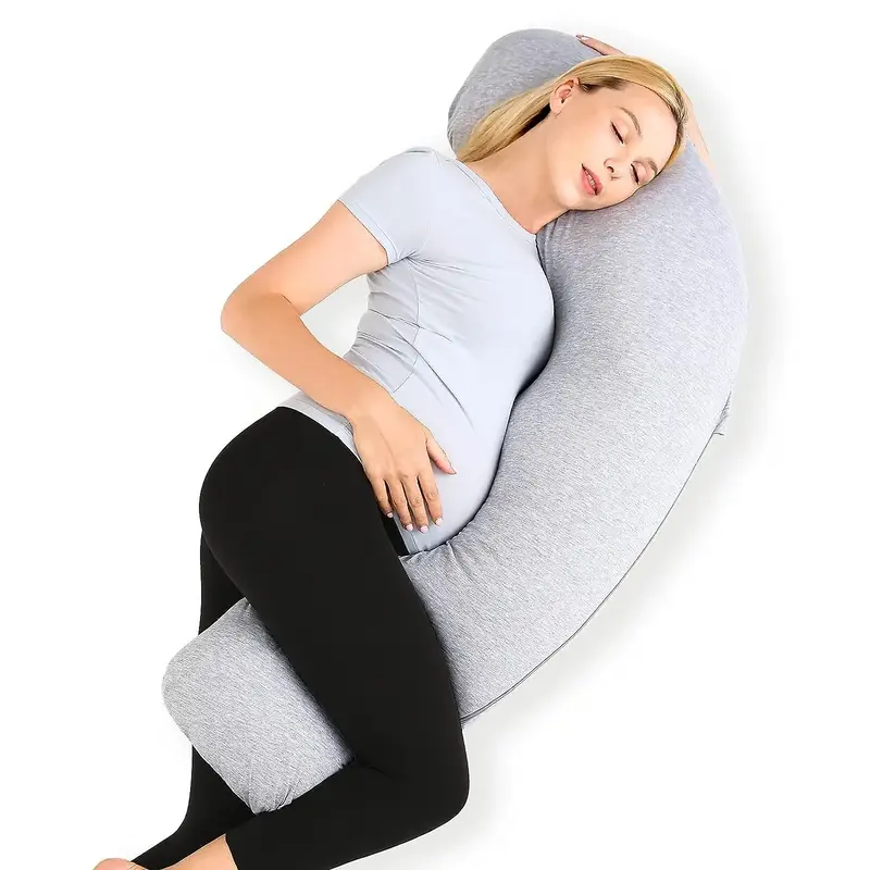 Momcozy Pregnancy Pillows for Side Sleeping, J Shaped Maternity Body Pillow for Pregnancy, Soft Jersey Cover for Head Neck Be...
