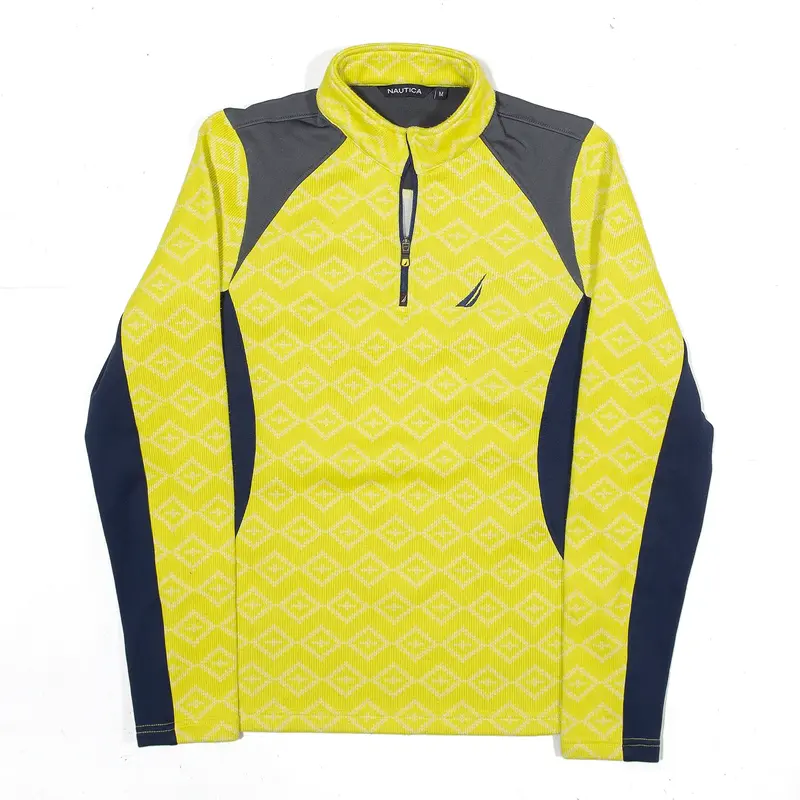 NAUTICA Patterned Fleece Yellow Argyle 1/4 Zip Womens M