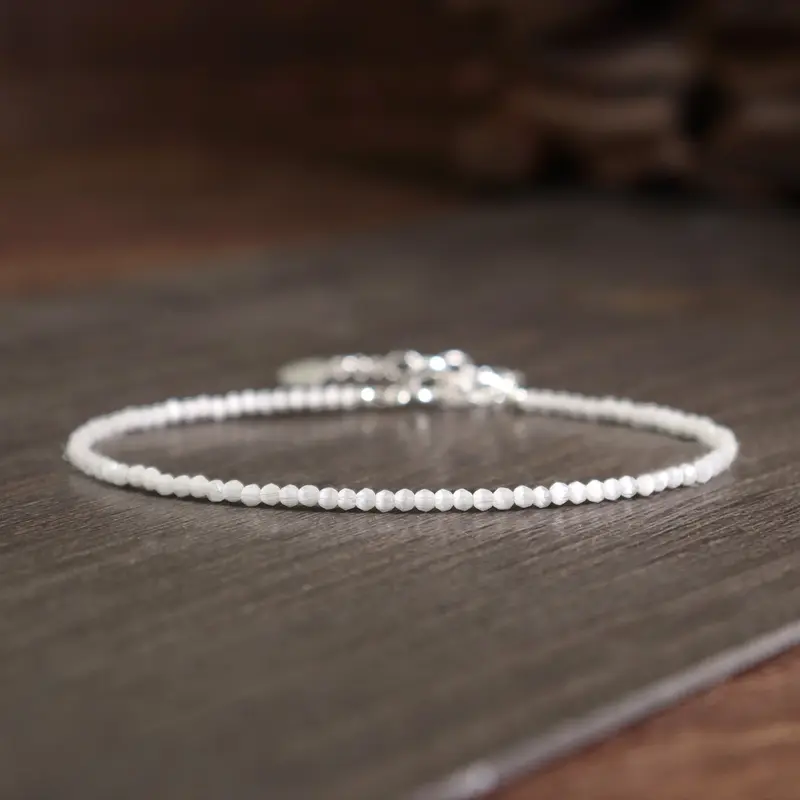 Natural Selenite Stone Bracelet 2mm Satin Spar Crystal Dainty Bracelet Delicate Gemstone Beaded Bracelet Anklet Minimalist St...