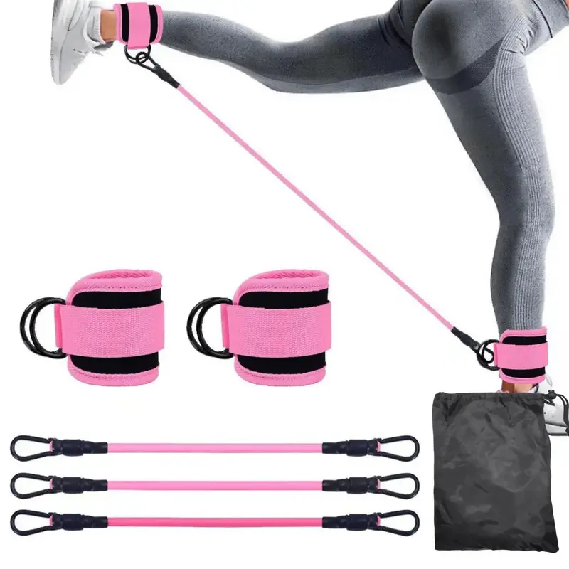 Ankle Resistance Band Set, 5 Counts/set Including 3 Counts Resistance Band & 2 Counts Ankle Strap & 1 Count Carry Bag, Ankle ...