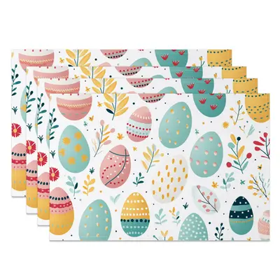 Aperturee Colorful Eggs Leaves Happy Easter Set Of 4 Placemats, 14x12 Inch, 15.8 USD, NYJY00412-S, placemats