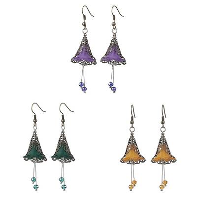 3 Pairs 3 Colors Glass & Acrylic Flower Dangle Earrings