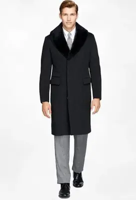 Fur Collar Men Overcoat Men's Peacoat Black