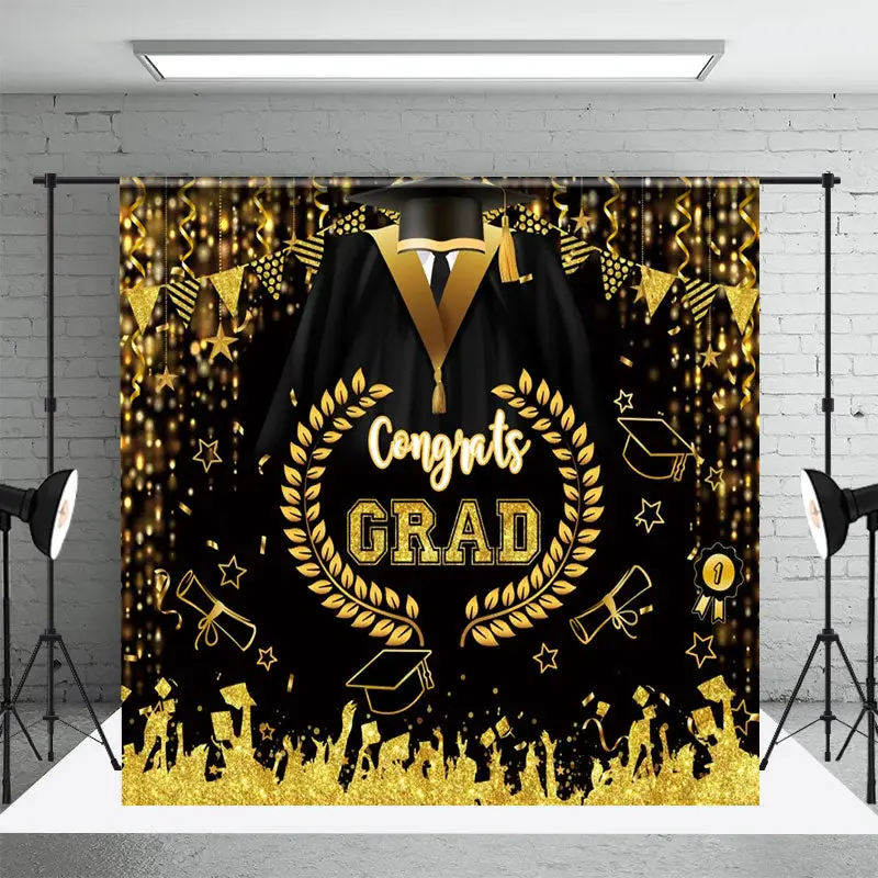 Bachelor Gown Gold Black Flag Graduation Backdrop - Aperturee
