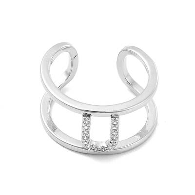 Clear Cubic Zirconia Initial Letter Open Cuff Ring