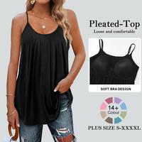 Women's Cute Summer Tank Top with Built in Bra Loose fit Casual Flowy Swing Pleated Cami Vest Adjustable Strap Sleeveless Sof...