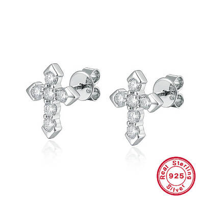 Rhodium Plated 925 Sterling Silver Micro Pave Cubic Zirconia Stud Earrings