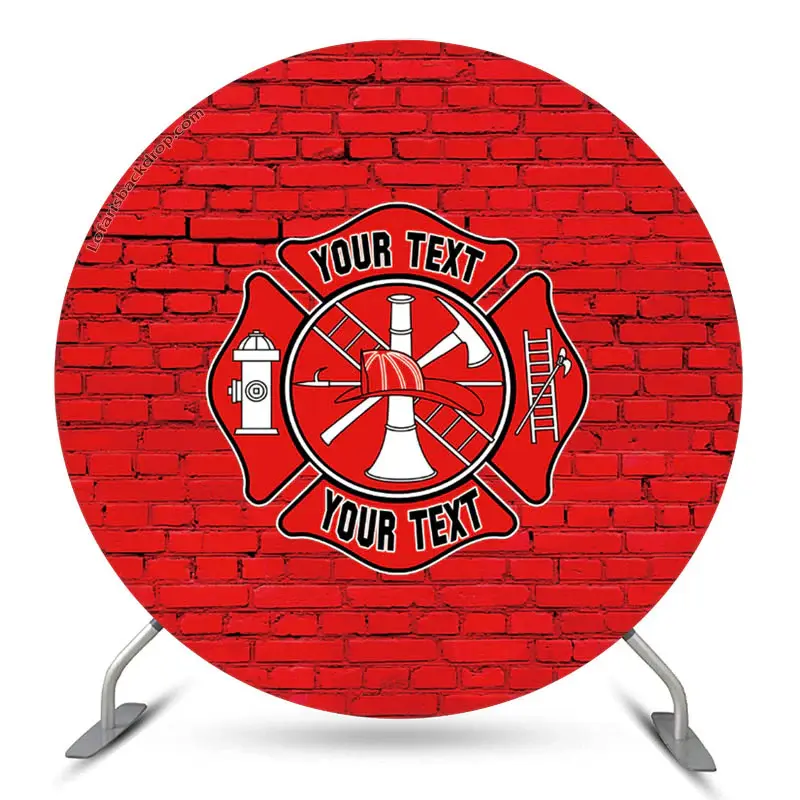 Aperturee Custom Firemen Theme Red Brick Wall Round Backdrop Kit | Round Backdrop For Birthday Party | Round Party Backdrop |...
