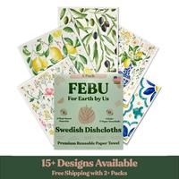 FEBU Swedish Dishcloths for Kitchen & Cleaning | 5 Pack Absorbent, Washable, Reusable Paper Towels | Non-Scratch Cotton & Ce...