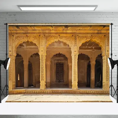 Ornate Palace Courtyard Stone Arches Photo Backdrop - Aperturee
