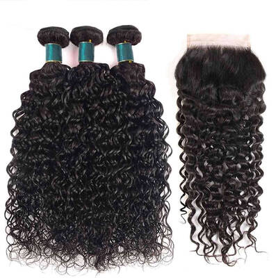 Water Wave Virgin Human Hair 3 Bundles With Closure Malaysian Hair-AshimaryHair.com