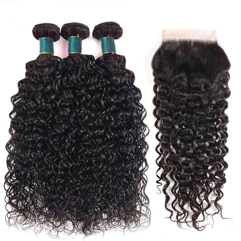 Water Wave Virgin Human Hair 3 Bundles With Closure Malaysian Hair-AshimaryHair.com
